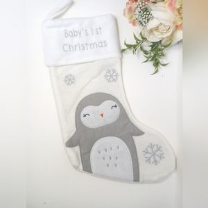 Baby 1st Christmas Penguin Stocking. Penguin Christmas Chimney Decor. First baby
